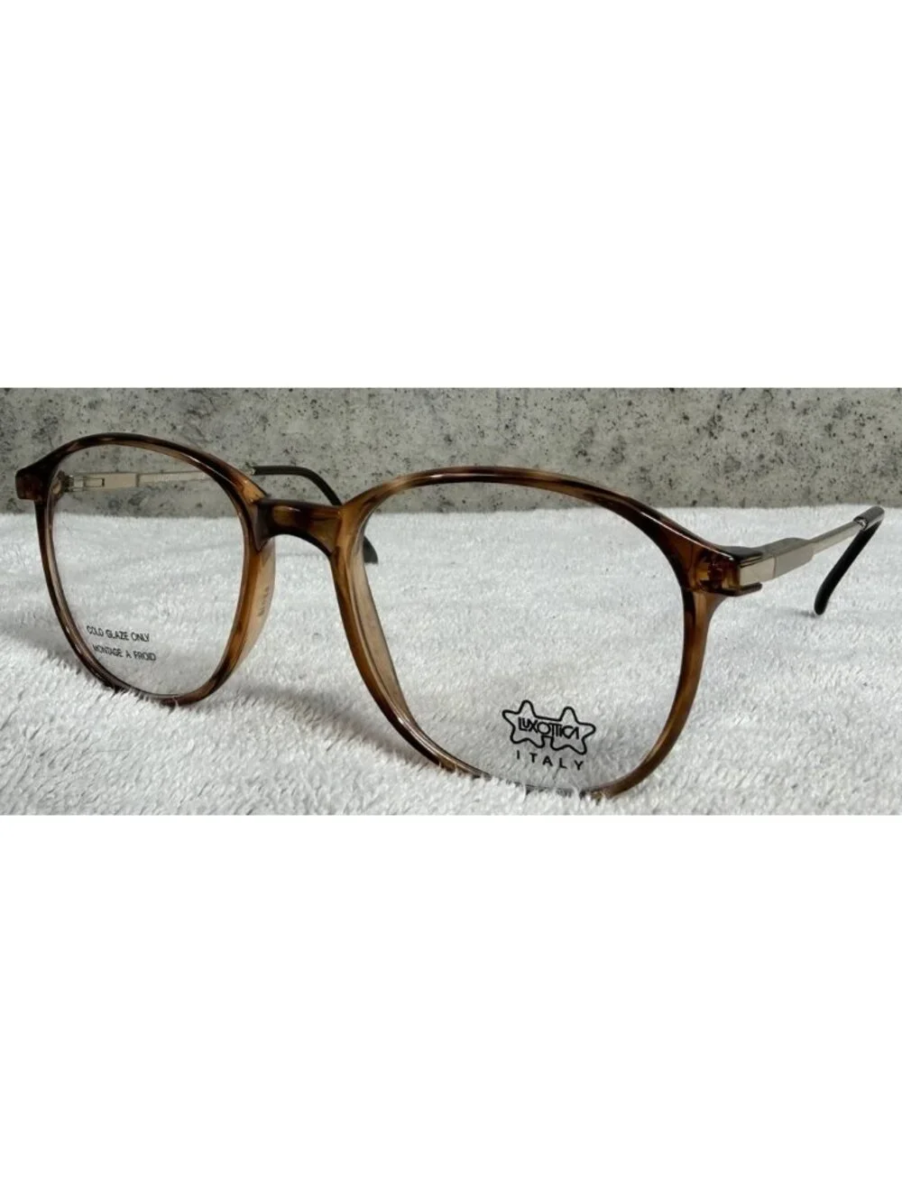 Vintage LUXOTTICA Italy 319 Oversized Round Amber Brown Eyeglasses 49-18-125